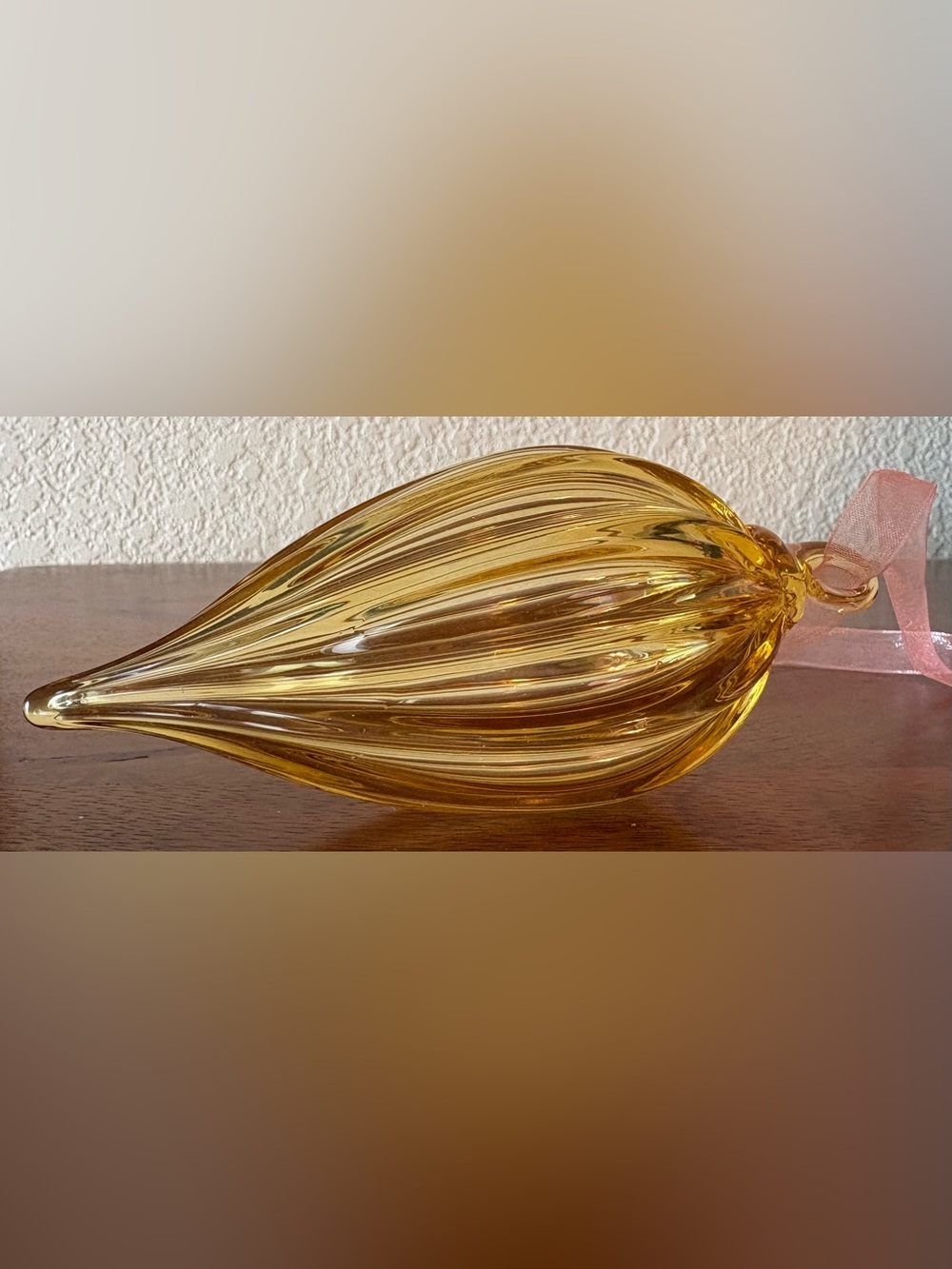 Handblown Yellow Glass Ornament - Decorative Home Accent